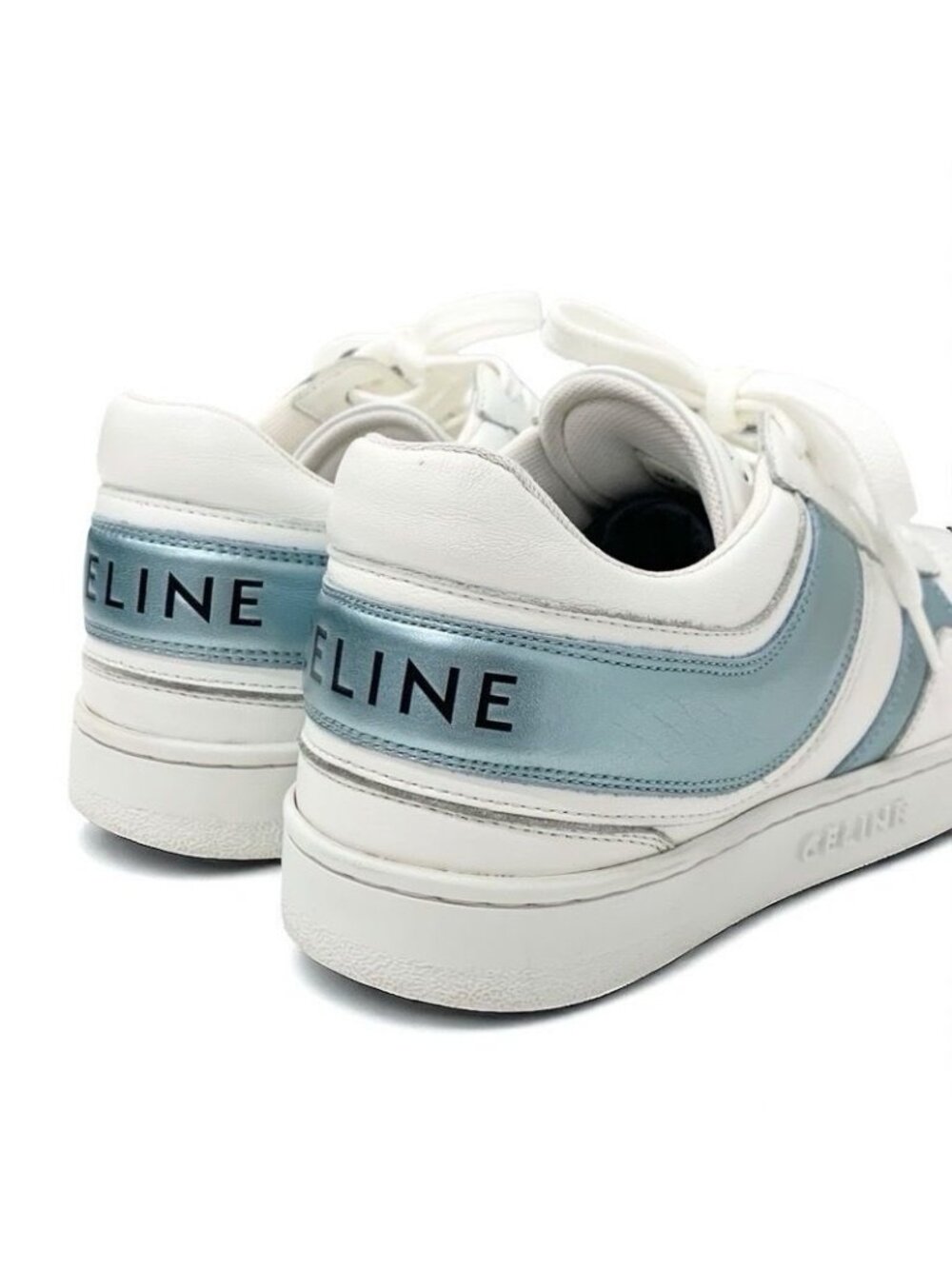 Celine Sneakers Shoes Leather White Blue Logo - Picture 10 of 11